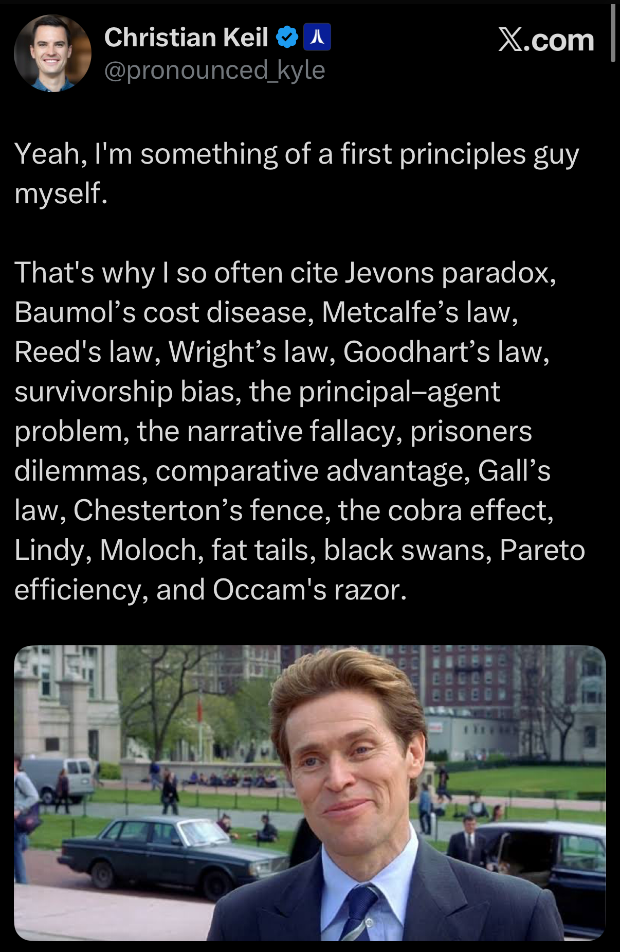 Screenshot of an X post about first principles